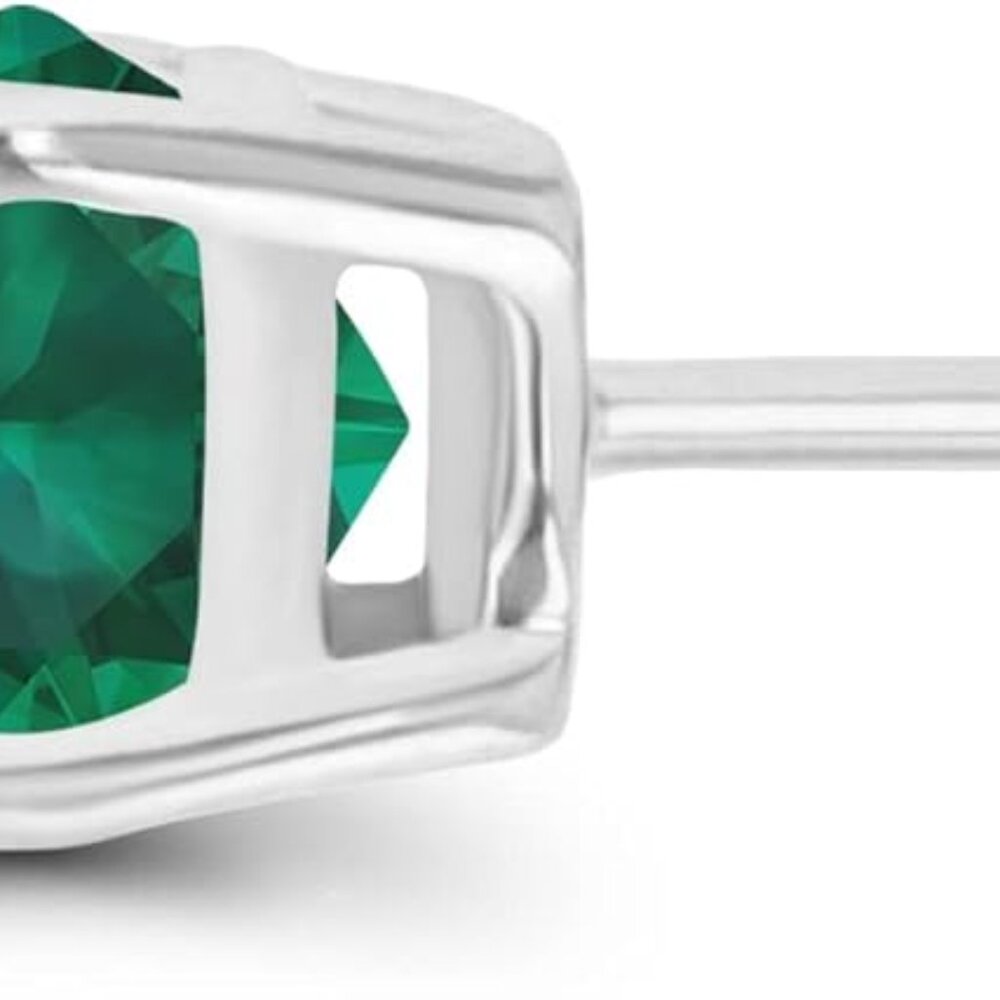 Sterling Silver 5mm Created Emerald Stud Earrings… - image 1